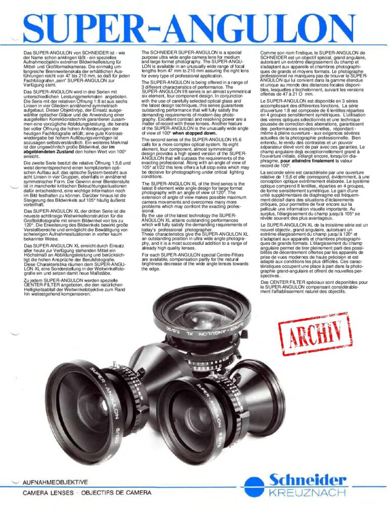 thumbnail of Super Angulon und XL 1995 (DE EN FR)